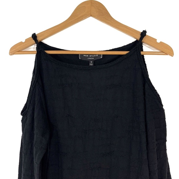 Max Studio London Size Medium Black Textured Sylvie Cold Shoulder Pullover Top - Picture 2 of 12